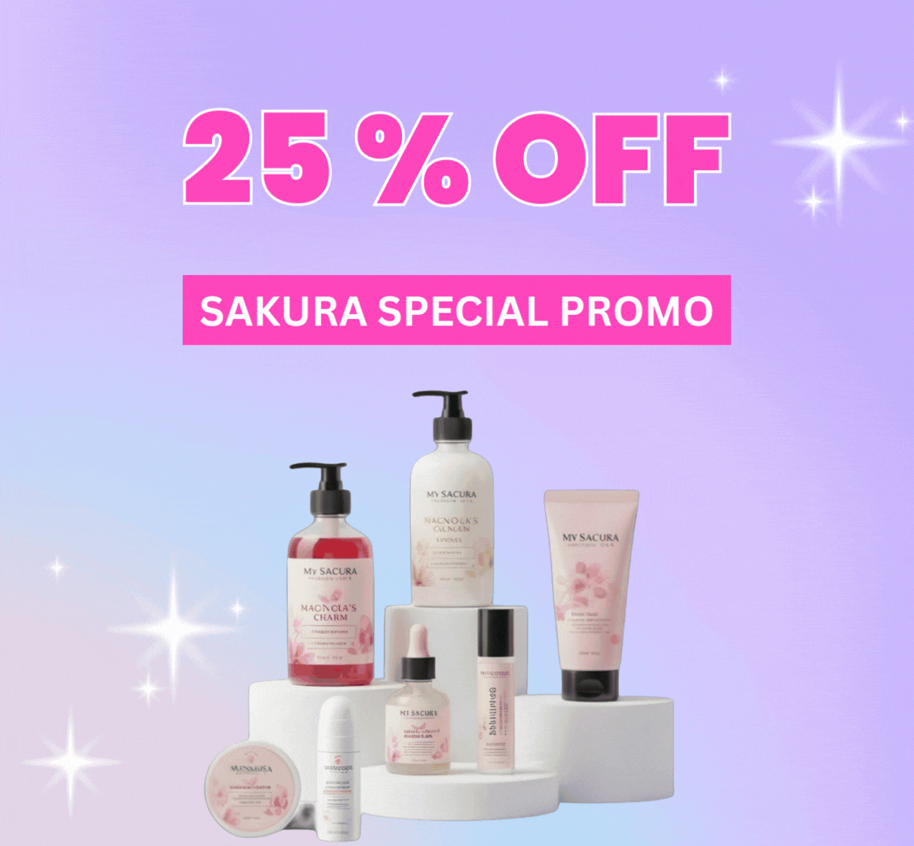 Bannière animée affichant le texte “Promotion spéciale”, un sous-titre descriptif et la mention “My Sakura”, accompagnés d’un compte à rebours et d’un bouton d’appel à l’action.