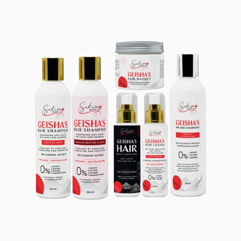 Pack Capillaire Geisha’s Hair – Routine Complète Réparation & Anti-Chute – Sakura Natural Care Tunisie