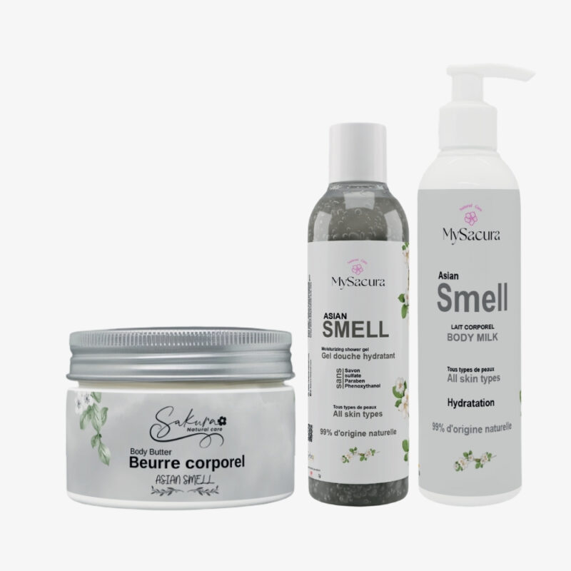 Pack Asian Smell Fleur de Tiaré – Gel Douche, Lait Corporel & Beurre de Corps – Sakura Natural Care